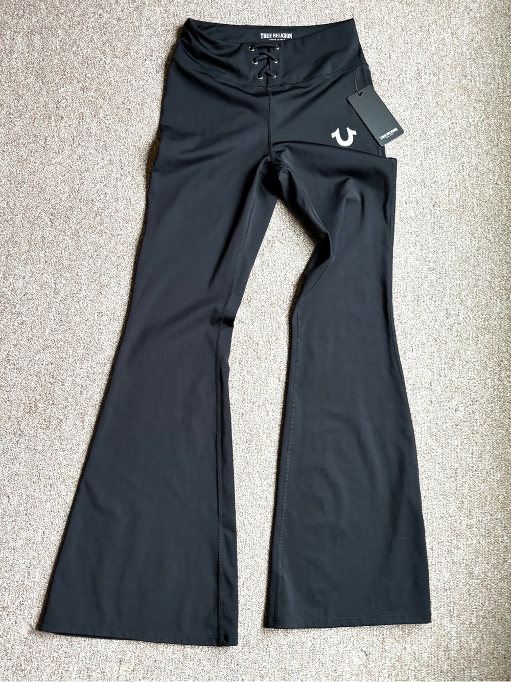 True Religion Black Lace-Up Flare Leggings